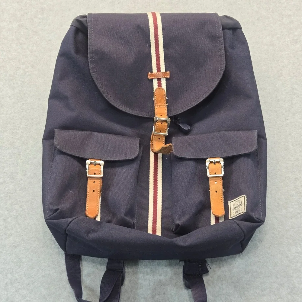 Herschel Supply Co Dawson Backpack Navy Blue Canvas Tan Straps Bag